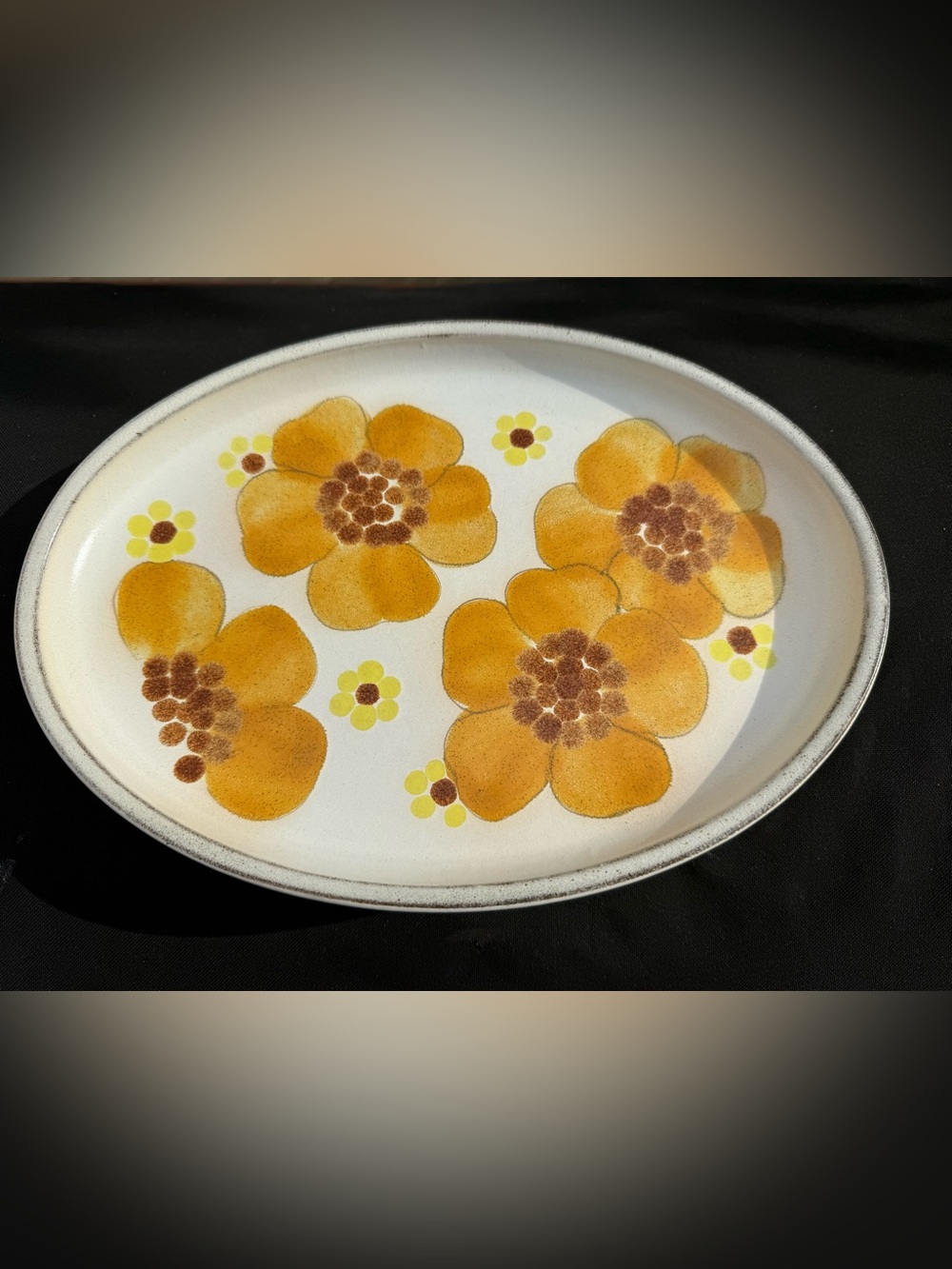 Vintage Denby “Minstrel” Large Oval Platter – 1970s MCM Yellow & Gold Floral
